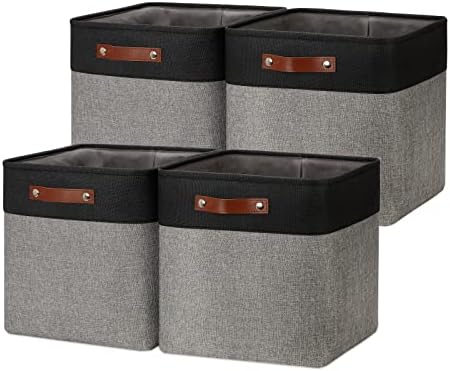 DULLEMELO Storage Bins for Organizing,Closet Storage Baskets for Gift Empty,Large Linen Canvas Storage Bins with Handles for Home Office Toys Shelves(Black&Grey, 13 inch Cube) by DULLEMELO