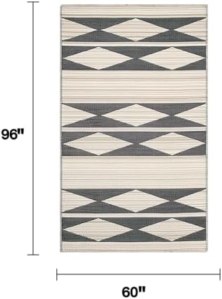 Fab Habitat Outdoor Rug - Waterproof, Fade Resistant, Crease-Free - Premium Recycled Plastic - Neutral Geometric Tribal - Patio, Porch, Deck, Balcony - Cairo - Natural & Black - 5 x 8 ft - Image 2
