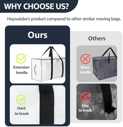 Moving Bags Heavy Duty Extra Large, Moving Boxes, Moving Supplies Essentials, Blue Storage Bins with Lids, Plastic Packing Totes, Storage Bags for Clothes with Handles & Zippers(White, 12 Pack) - Image 4