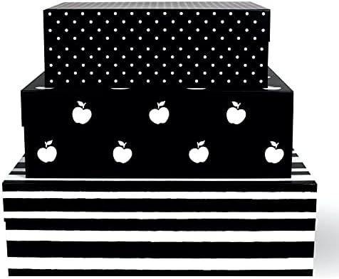 kate spade new york Black Decorative Storage Boxes with Lids, 3 Pack Sturdy Organizer Storage Bins, Includes Small Medium Large Pink Nesting Boxes with Magnetic Closure, Dots and Stripes by katespadenewyork