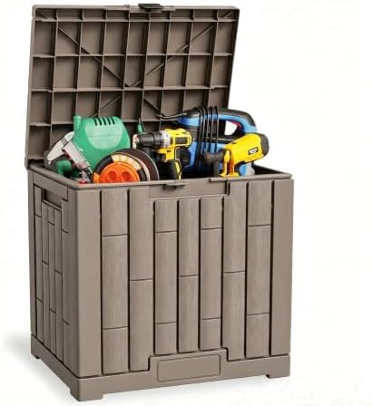 LAUSAINT HOME 31 Gallon Resin Deck Box, Package Delivery Box with Lockable Lid, Waterproof Outdoor Storage Box For Garden Tools, Patio Cushions(31 Gallon,Brown) by LAUSAINTHOME