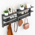 2 Tier Coat Rack Wall Mount with Shelf, 33" Wall Shelf with Hooks, Entryway Key Holder for Wall with 8 Heavy Duty Double Hooks, Coat Hook Wall Mounted for Bedroom, Living Room, Black by Orapoke