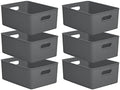 Superio Ribbed Collection - Decorative Plastic Basket Open Home Storage Bins Organizer, Large Grey (6 Pack) Container Boxes for Organizing Closet Storage Bins for Shelves 15 Liter/16 Quart by Superio