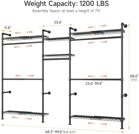 ONBRILL H3 Plus Expandable Wall Mounted Closet System Clothes Rack Black - Image 2