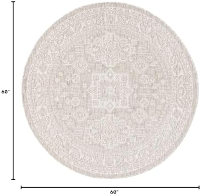 Rugs.com - Outdoor Aztec Rug – 5 Ft Round Light Gray Indoor/Outdoor Rug – Washable, Weather-Resistant for Patios, Decks, and Porches - Image 2