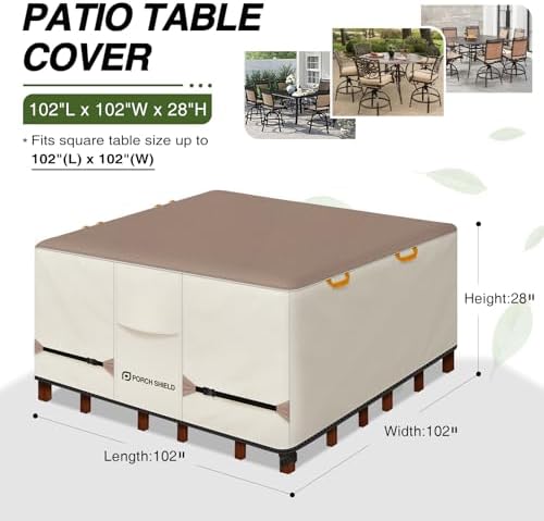 Porch Shield Waterproof Square Patio Table Cover 102 x 102 inch - Image 2