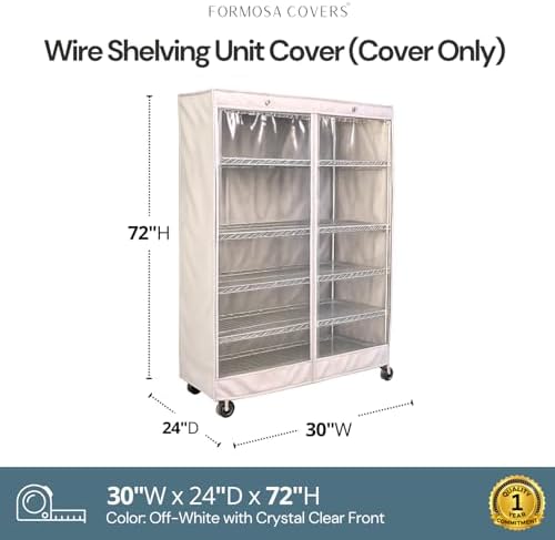 Formosa Covers Premium Clear Front Wire Shelf Cover Off White - Heavy-Duty Storage Solution for Wire Shelving Rack (30”Wx24”Dx72”H) - Waterproof PVC, Water/Dust Resistant Fabric, Multi Zipper - Image 2