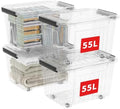 Cetomo 60Qt*4 Plastic Storage Bins, Storage Box, 4 Pack, Organizing Container with Wheels, Durable Lids and Secure Latching Buckles, Stackable and Nestable, Clear with Black Buckle by Cetomo