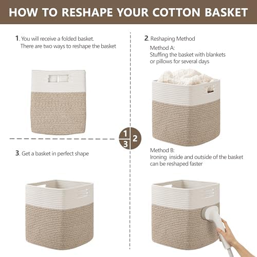 UBBCARE Set of 4 Storage Cubes-11 X 10.5 X 10.5 In, Cotton Rope Basket for Shelves, Toys, Book, Cube Storage Bin with Handles, Woven Storage Basket for Organizing, White/Brown - Image 7