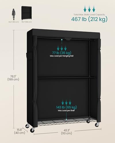 SONGMICS Heavy-Duty Clothes Rack, Portable Closet on Wheels, Fabric Cover - Image 5