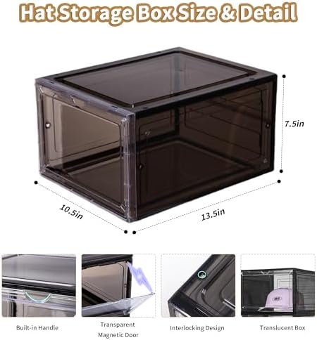 Attelite Hat Organizer for Baseball Caps,set of 6, Transparent Storage Box Hat Holder With Clear Magnetic Door, Stackable Rack, Easy to Assemble Stylish Display(13.5 "x 10.6" x 7.5 ") - Image 3
