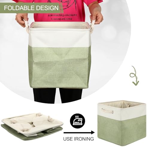 meekoo 8 Pack Fabric Storage Bins Baskets, 12 x 12 x 12 in, Green White - Image 4