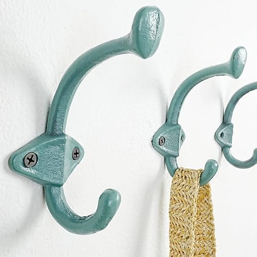 Dseap Cast Iron Wall Hooks L=5”, Heavy Duty Coat Hooks, Rustic Vintage Farmhouse Hook for Hanging Winter Coats Jackets Towels Hats Bags Plants, Mint Green, Pack of 10 (ShieldBold) - Image 3