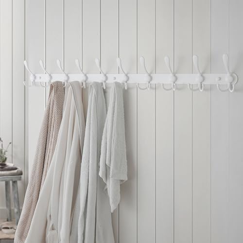 Dseap Coat Rack Wall Mount - 38” Long 10-Tri-Hooks Heavy Duty Coat Hanger Rail Wall Hooks for Hanging Coats Hats Clothing Clothes Purse Mudroom Entryway, White - Image 4