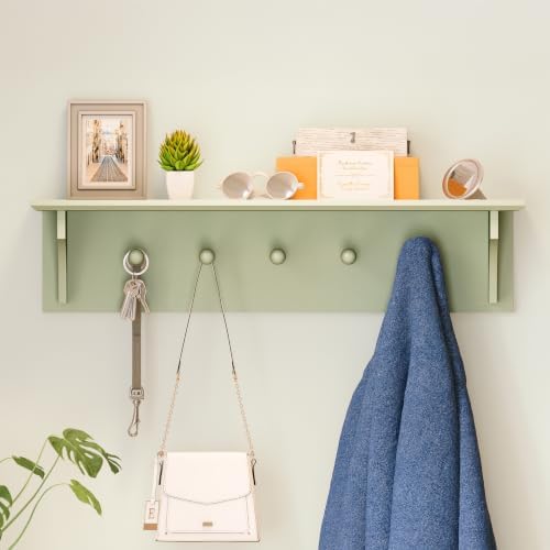 Ballucci Floating Coat and Hat Wall Shelf Rack, Coat Rack Wall Mount, 5 Pegs Hook, 24", Green - Image 2