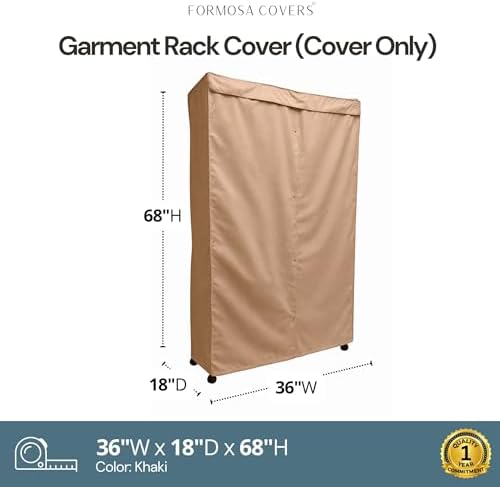 Formosa Covers Portable Garment Rolling Rack Cover - Protect Your Clothes from Dust Keep Your Room Looking Organized in Beige Khaki (Cover Only) (36" W x 18" D x 68" H) - Image 2
