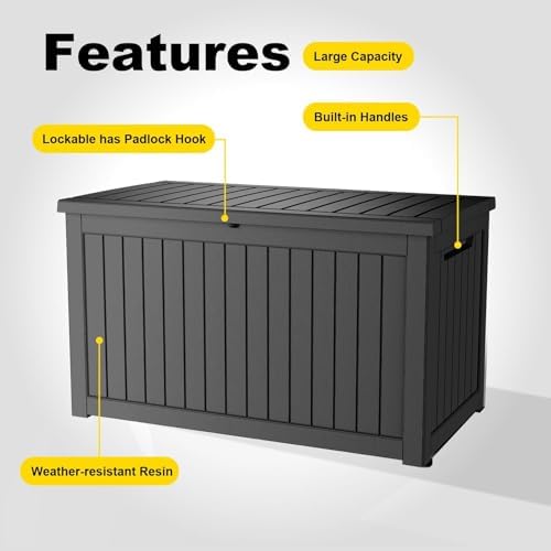 Vixzen 280 Gallon Large Outdoor Storage Box Waterproof, UV Resistant Resin Deck Box with Hydraulic Rod & Lockable Latch for Patio Furniture, Outside Storage Box for Garden Tools, Patio Cushions, Black - Image 5