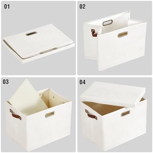 Roobyl 15" Fabric Storage Box with Lids, 3-Pack, White - Image 6
