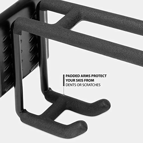 RaxGo Ski Wall Rack, Holds 4 Pairs of Skis & Skiing Poles or Snowboard for Home and Garage Storage, Wall Mounted, Heavy Duty and Adjustable Rubber-Coated Hooks - Image 6