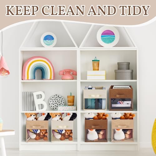 Marsui 12 Pcs Clear Cube Storage Bins Collapsible Fabric for Kids, Brown - Image 4