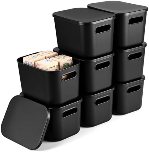 Hoolerry 8 Pieces Storage Bins, 9.8 x 7.1 x 6.3 Inch, Black by Hoolerry