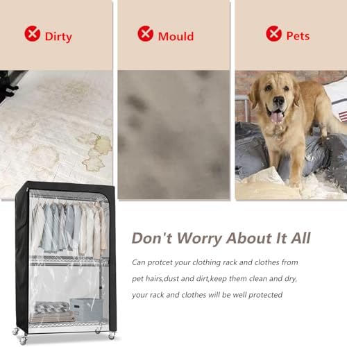 Rileytee Garment Rack Cover,600D Heavy Duty Waterproof Clothing Rack Cover,Clothes Rack Cover with Zipper for Metal Garment Rack（Clear Front,47.2"W x 17.7"D x 80.7"H,Cover Only) - Image 4