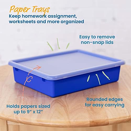 ECR4Kids Letter Size Plastic Tray Organizer with Lids, Small, Storage Bins, Blue, 10-Piece - Image 3