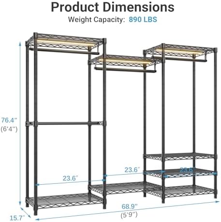 VIPEK V5LC Garment Rack Heavy Duty Covered with Dimmable LED Lights, 3000K Warm White, Portable Closet Wardrobe Freestanding for Hanging Clothes, Black with Grey Cover - Image 5