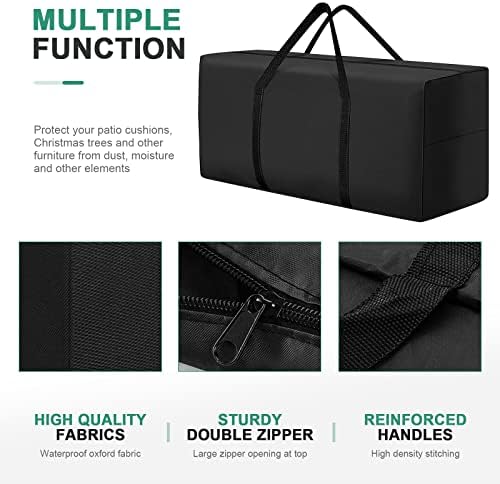 177 Gallon Outdoor Cushion Storage Bag 68 inch Extra Large Patio Furniture Cushion Storage Bag Waterproof Garden Cushion Storage Covers with Zipper and Handles Black (2 Pack, 68"L x 30"W x 20"H) - Image 3