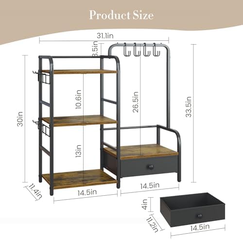 Purse Organizer for Closet, with Bottom Drawer, Extra Large Capacity 3 Tier Handbag Storage Rack for Women, 10 Purse Hanger and Hooks for Bag Organizer, Floor-Standing, Home, Living Room (Black) - Image 2