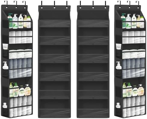 Over Door Organizer with 6 Extra Large Pockets 12 Side Pockets, Sturdy Closet Storage Rack, Hanging Storage Organizer with Clear Window for Shoes, Diaper, Bedroom, Bathroom, Black, 4-Pack by Unknown