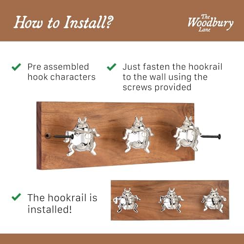Rustic Wall Mounted Coat Rack with 3 Polished Nickel Turtle Hooks,Solid Wood Base, Hook Rail for Hats, Coats, Bags & Keys, Unique Nautical Organizer for Bathroom & Bedroom - Image 3