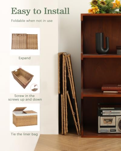 SETVSON Storage Basket with Lid, 2-Lid PE Rattan Storage Bin, Natural - Image 6