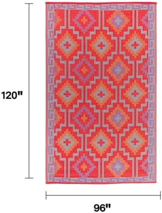 Fab Habitat Outdoor Rug - Waterproof, Fade Resistant, Crease-Free - Premium Recycled Plastic - Vintage Boho Kilim - Large Patio, Deck, Sunroom, Camping, RV - Lhasa - Orange & Violet - 8 x10 ft - Image 2