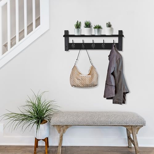 Sorbus Coat Rack Wall Mount with Shelf (Black, 24 Inch) - Image 2
