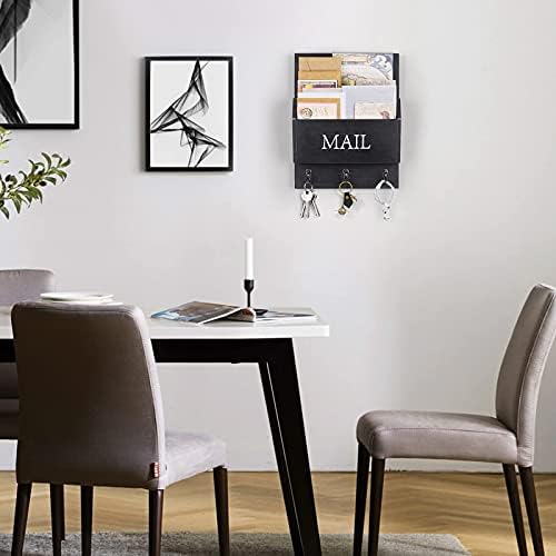 DLQuarts Solid Wood Mail Organizer with Key Holder for Wall, Mail Sorter Wall Mounted, Decorative Wooden Key and Mail Holder with 3 Hooks, Matte Black - Image 3
