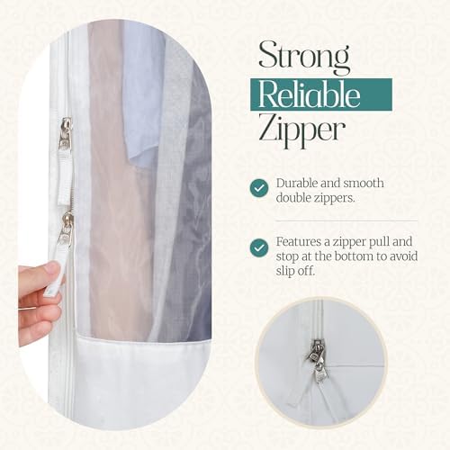Premium 60” Cotton Garment Bag For Hanging Clothes And Storage | Wide 6” Gusset & 4 Cedar Blocks For Fresh Smell And Clothes Protection | Best For Fur Coats, Long Dresses, Gowns, Tuxedos and more - Image 4
