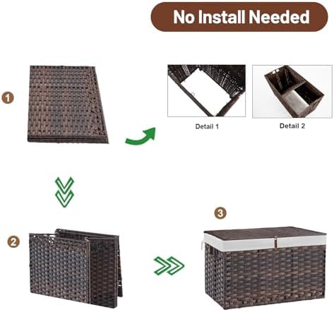 180L Wicker Storage Basket with Lid, Handwoven Rattan Large Shelf Basket with Removable Liner, 47.6 Gallon Wicker Basket for Blanket, Storage Trunk with Handle for Closet, Bedroom, Livingroom, Brown - Image 7