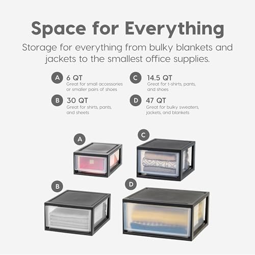 IRIS USA 6 Pack Plastic Drawer Storage Organizer, Stackable Unit with Sliding Drawers for Kitchen, Bathroom, Bedroom, Office, 14.5 Quart, Black - Image 5