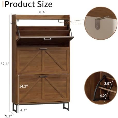 Xixini Shoe Storage Cabinet with 3 Flip Drawers, Entryway Shoe Rack, Walnut - Image 2