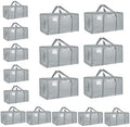 16 Pack-Extra Large Heavy Duty Moving Bags - Waterproof Storage Totes with Handles & Zippers, Foldable for College Dorm, Storage (light gray) by Unknown