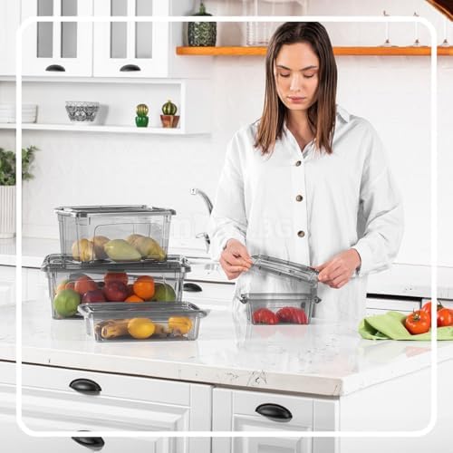 Tribello 6 Quart Storage Containers with Lids, Plastic Storage Bins with Latching Lids For Organizing - Tinted - (11.5’ x 8” x 6”) - Set of 4 - Made in EU (Pack of 2) - Image 6