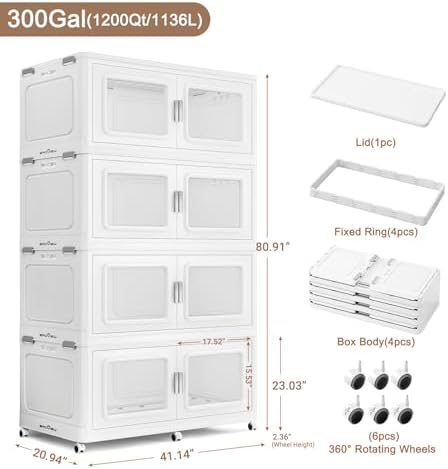 BROVIEW 300Gal Extra Large Storage Bins with Lid and Wheels, White, 4 Pack - Image 2