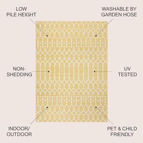 Eyely Moroccan Textured Weave Area Rug 4X6 Yellow/Cream, Indoor Outdoor Rug - Image 3