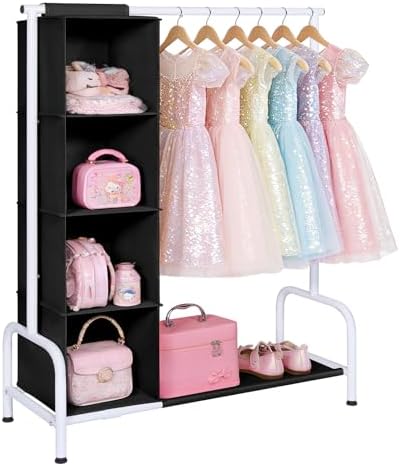 Univivi Kids Clothing Rack with Hanging Organizer, 43 Inch, Black and White by Univivi