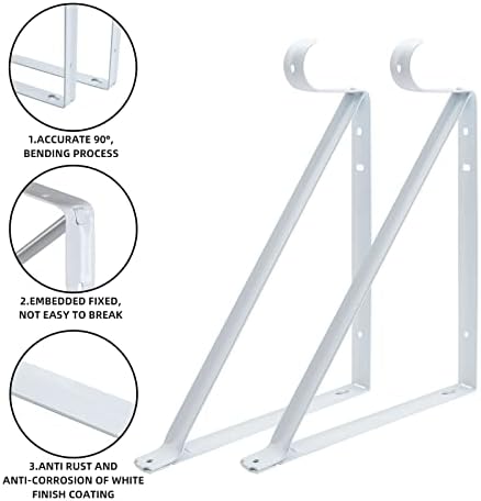 Closet Rod Brackets 11x9.5in, 10 Pack Closet Shelf Brackets, White - Image 2
