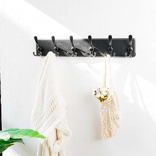 Dseap Coat Rack Wall Mounted - 24" Long 6 Tri Hooks, Heavy Duty Wooden Wall Coat Hanger Coat Hook for Clothes Hat Jacket Clothing, Black - Image 6