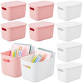 Hoolerry 8 Pieces Storage Bins, 14.2 x 10.2 x 9.5 Inch, White and Pink by Hoolerry