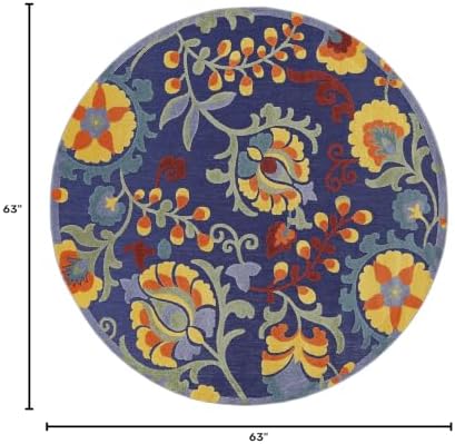 Nourison Home Aloha Navy Multicolor 5'3" x Round Area Rug - Easy Clean, Non Shedding, Bed Room, Living Room, Dining Room, Kitchen (5' x Round) - Image 2