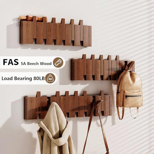 Paint Wood Wall Mounted Coat RackHooks Piano Key Hangers Natural Solid Wood Hanger Non-Woven Fabric Clothes Hangers for Closet, Kitchen, Bedroom, Bathroom, Entryway（Walnut 10 Hooks） - Image 6